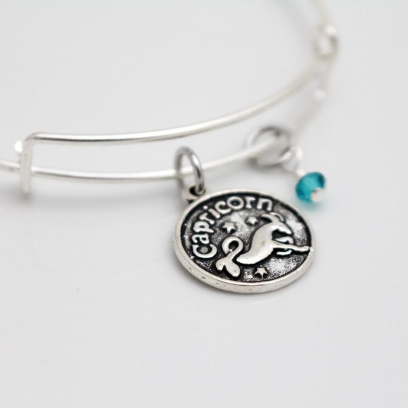 December Capricorn Adjustable Charm Bangle - Handmade Zodiac Bracelet - Picture 8 of 11